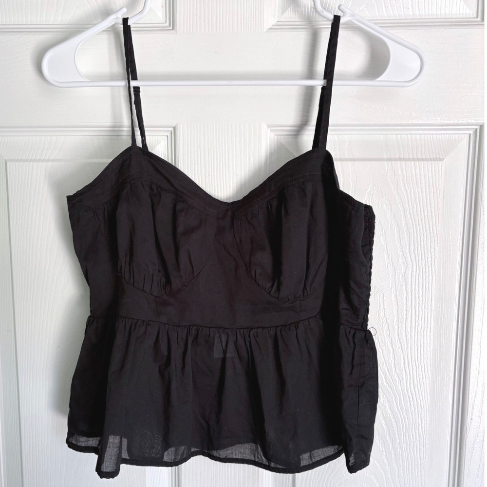 American Eagle Peplum Camisole Top Large Black‎ Smocked Bustier Cami New